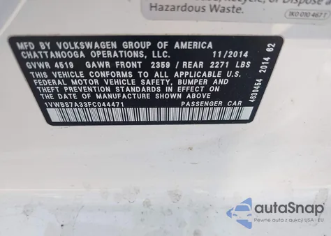 2015 Volkswagen Passat 1.8T Se from USA, damaged, VIN 1VWBS7A33FC044471